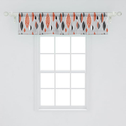 Ambesonne Mid Century Window Valance, Abstract Oval Leaf Forms with Different Designs and Color Combinations, Curtain Valance for Kitchen Bedroom Decor with Rod Pocket, 42" x 12", Red Black Pale Grey