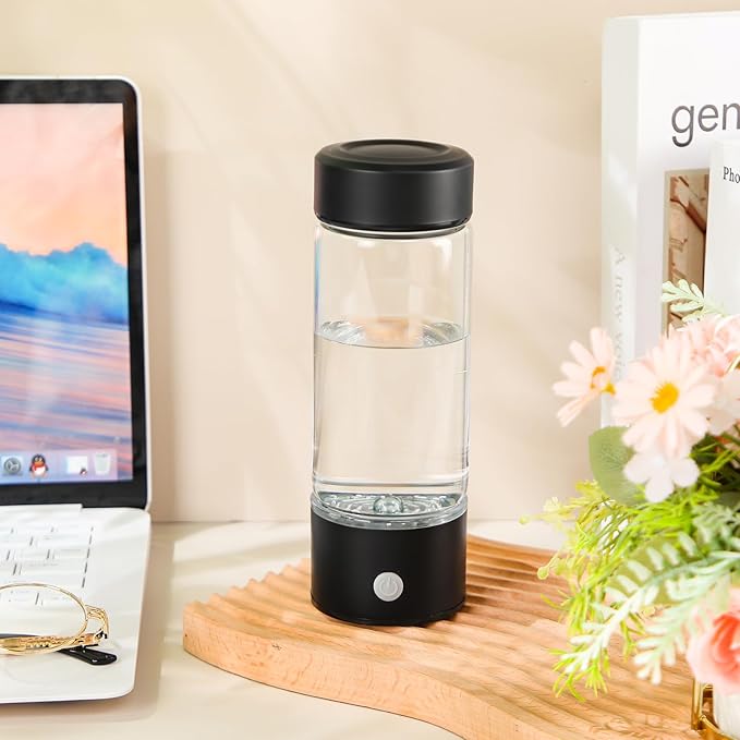 Honeydak Hydro Booster Hydrogen Water Bottle 420 ml Hydrogen Water Ionizer Machine Portable Hydrogen Water Generator USB Rechargeable Water Hydrogenator for Home Office Travel (Black)