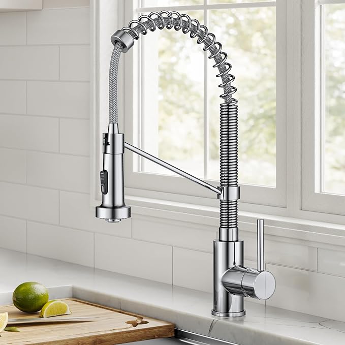 Kraus KPF-1610CH Bolden 18-Inch Commercial Kitchen Faucet with Dual Function Pull-Down Sprayhead in all-Brite Finish, 18 inch, Chrome