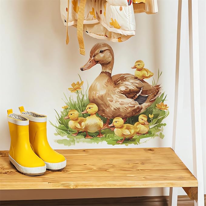 Mother Duck and Ducklings Wall Stickers, sacinora Warm Farm Idyllic Wall Decals Removable Vinyl Peel and Stick for Kids Baby Nursery Living Room Bedroom Playroom Toddler Room Art Decorations