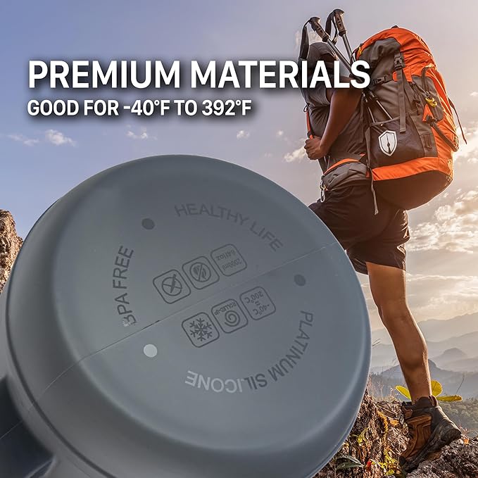 Collapsible Water Bottle for Traveling, Workout or Hiking 64oz Gen 2.0 - Motivational Water Bottle with Time Markings - Half Gallon / 2 L Capacity - BPA Free & Dishwasher Safe (Modern Black + Filter)