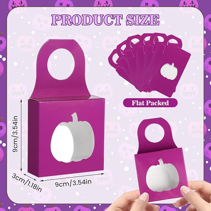Megitzuu 30PCS Wine Bottle Box with Window, Kraft Paper Wine Boxes for Halloween Gifts Hanging Pumpkin Treat Box Mini Charcuterie Boxes Wine Bottles Gift Bags Goodies Candy Box Party Favor (Purple)
