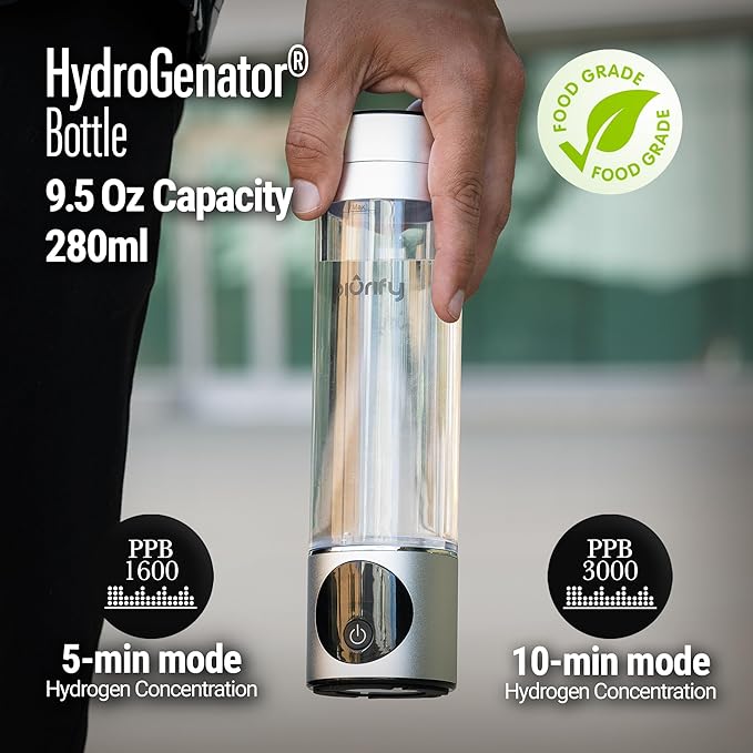 9.5 Oz Hydrogen Water Bottle Generator - Easy to use Portable Water Tumbler with advanced SPE/PEM Technology - Purification Vent - 3000ppb Pure Hydrogen