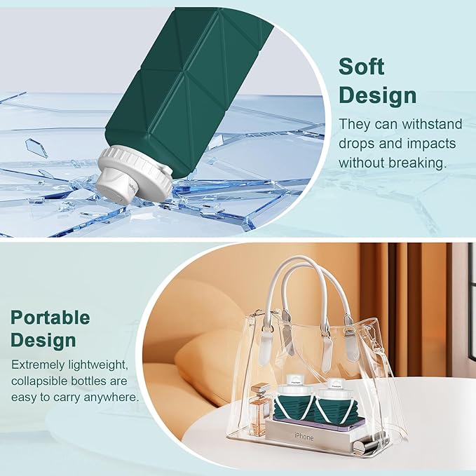 Collapsible Water Bottles Portable,BPA Free Food-Grade Silicone Reusable water Bottle For Outdoor Travel Hiking Sports,Compact,Lightweight Easy To Carry,Leakproof Water Bottles,Dark Green