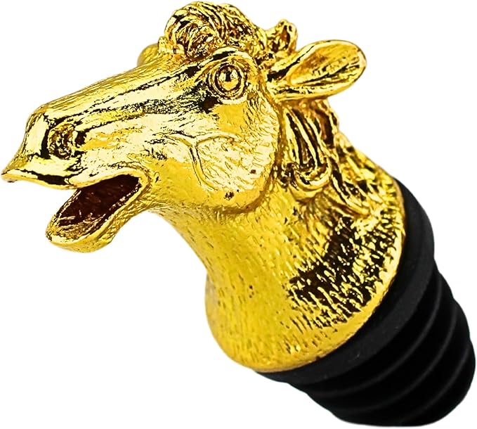 Wine & Cooking Oil Pourer | Gold Color Stainless Steel | Bottle Stopper Aerator for Whiskey and Liquor | Decanter and Bar Tools Accessories and Gift Set Ideas for Her and Him (HORSE)