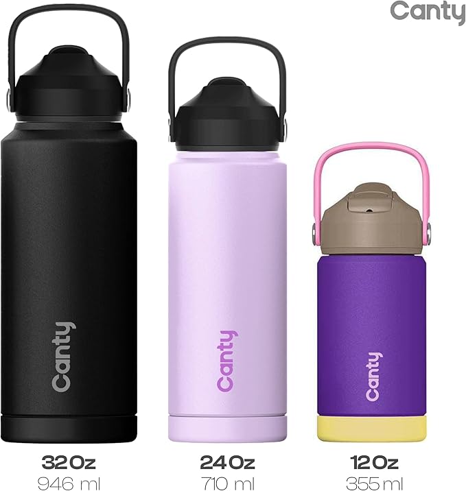 Canty Stainless Steel Water Bottle with Straw, Anti-Slip Base and Giftable Full Colored Box, Great for Travel (Coral, 24 Oz)