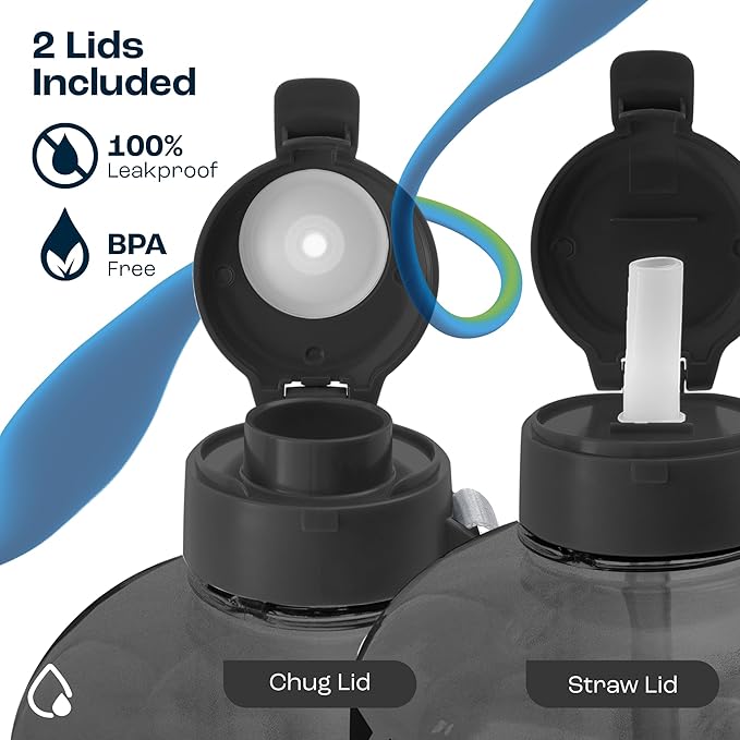 AQUAFIT 64 oz Water Bottle with Time Marker - BPA Free Half Gallon Water Bottle with Straw - Gym Water Bottle with Handle, Gallon Water Jug, Big Water Bottle, Large Water Bottle (Pink-Ice, 2 Lids)