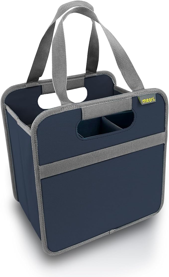 meori Foldable 6 Bottle Wine Tote Marine Blue Organize Crate Glass Dividers Stylish Travel Storage Box Liquor Spirits Tastings Grocery Shopping Hostess Gift (A100616)