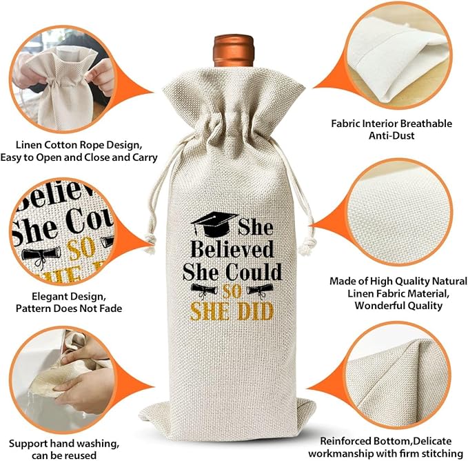Funny Graduation Gift Wine Bag For Students Friend Masters Nurses College High Student, Inspirational Graduation Gifts For Daughter Wine Gift Bag, Reusable Burlap Wine Wrap Bag