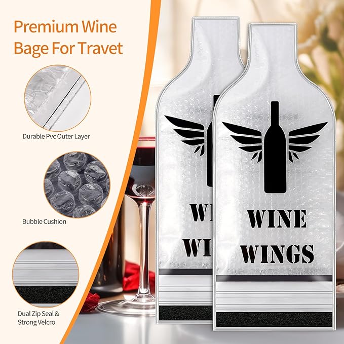 Wine Bags for Travel, 2 Set Reusable Wine Bottle Travel Protector Bags, Airplane Car Cruise,Double Layer Leak Proof, wine bottle travel protector bags, Travel Wine Bags for Suitcase Luggage