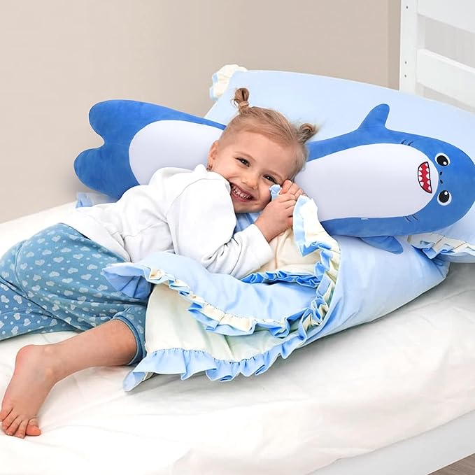 Large Shark Plush,33.5” Long Shark Stuffed Animal,Cute Plushies Long Shark Plush Toys,Kawaii Sleeping Animal Body Pillow,Soft Plush Hugging Pillow,Ideal Snuggle Buddy for Kids Adults