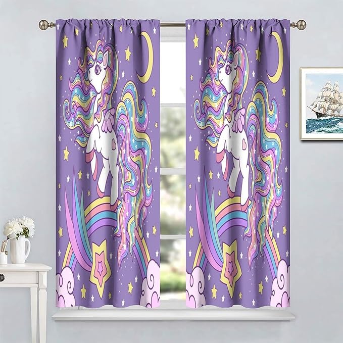 Kids Unicorn Curtains Kids Girls Boys Rainbow Unicorn Pattern Blackout Curtains Bedroom Curtains 42x45 Inches 2 Panels