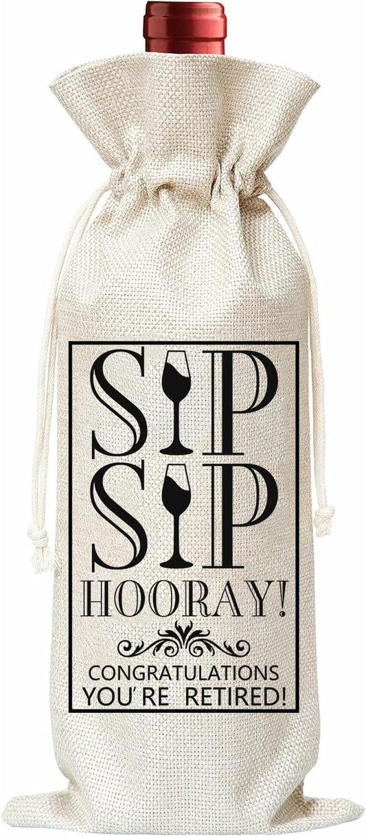 Retirement Wine Gift Bag, Funny Sip Wine Bags for Wine Bottle Retirement Gifts for Women Men 2024, Retirment Party Decorations, Goodbye Farewell Leaving Gifts for Best Friends Teacher Coworkers Boss