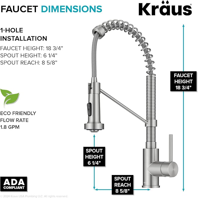 Kraus KPF-1610SFS Bolden 18-Inch Commercial Kitchen Faucet with Dual Function Pull-Down Sprayhead in all-Brite Finish, Spot Free Stainless Steel