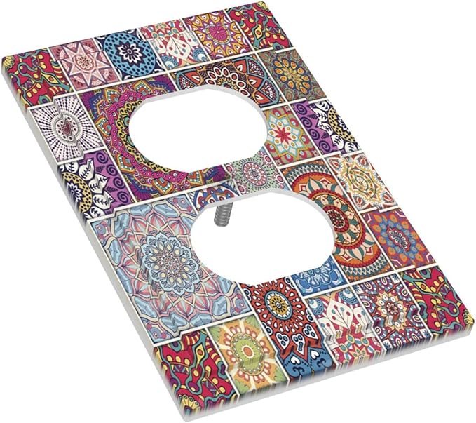 Morocco Talavera Mexican Tiles Printed Colroful Mandala Single Duplex Wall Plate Covers Light Switch Cover 1 Gang Outlet Plate Decorative Switchplate Covers Electrical Faceplate for Kitchen Bathroom
