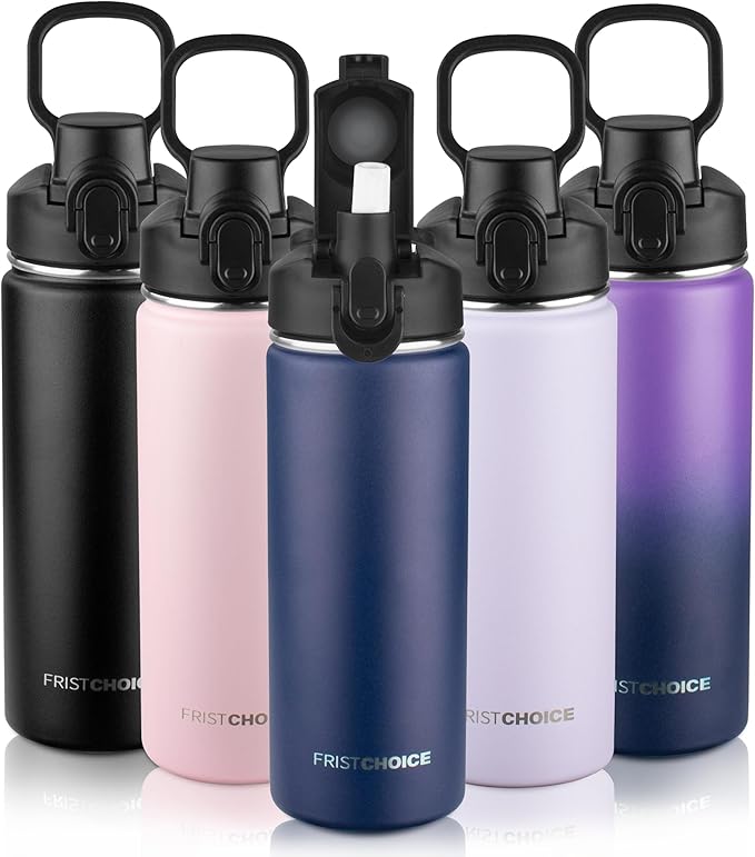 Insulated water bottle with Straw,18oz Stainless Steel Water Bottle for Adult Kids,Double Wall Vacuum Wide Mouth Insulated Water Bottle for School,BPA-free and Leak-proof（18oz,Navy blue）