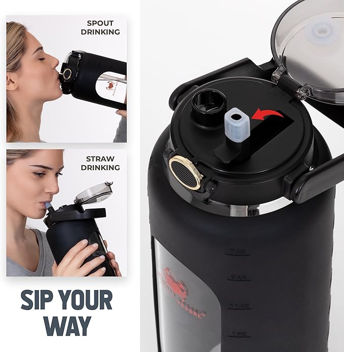 Leakproof Glass Water Bottles 64 oz - Borosilicate Large Glass Water Bottle with Straw & Time Markers - Half Gallon Water Bottle Glass, Wide Mouth Glass Gallon Water Bottle 2 Litres