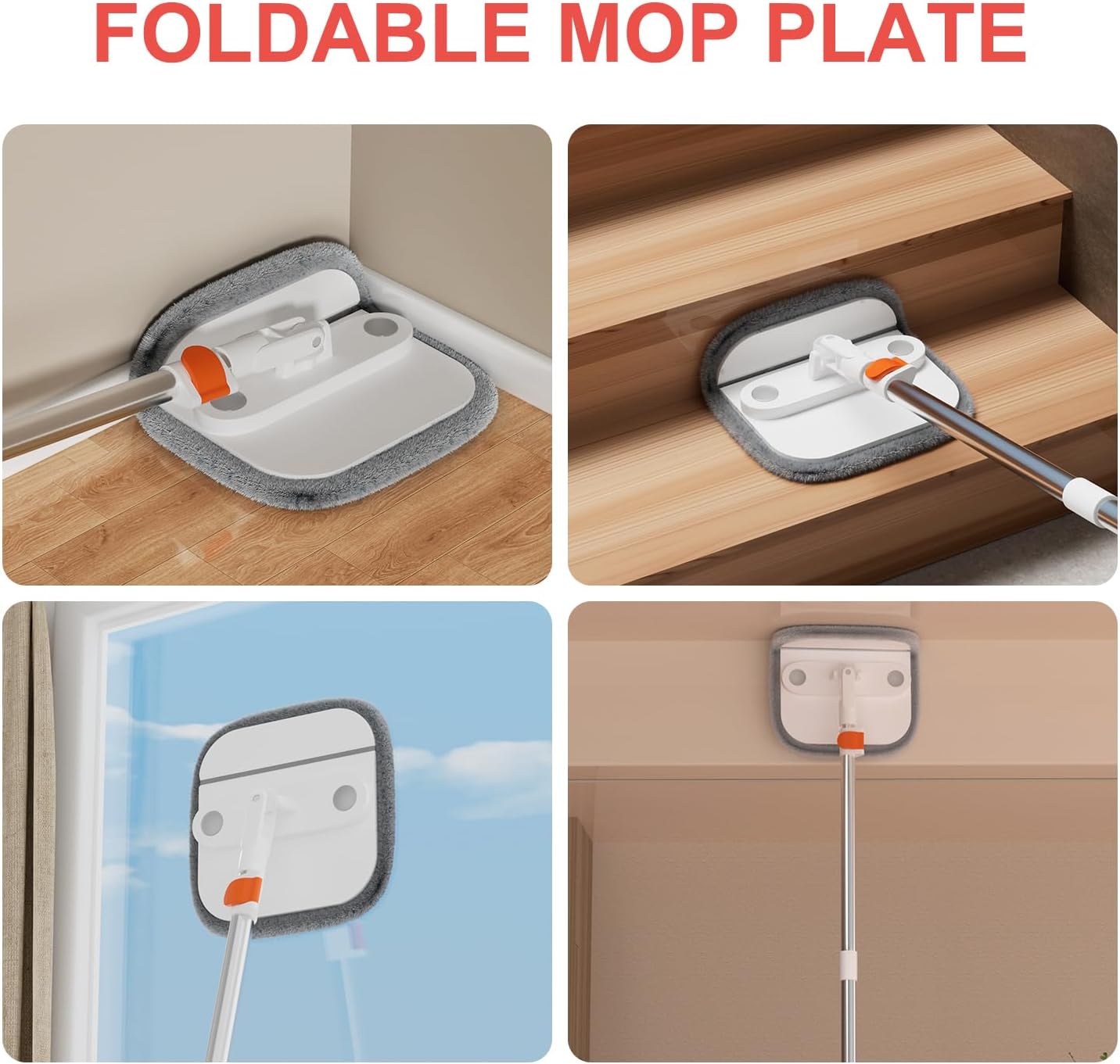 Mop and Bucket Set, Spin Mop with Self Seperates Dirty Water System, Square Mops for Floor Cleaning, 360 Rotating Foldable Standing Mop Head, Versatile Mops for Walls (Mop Bucket with 6 Pads)