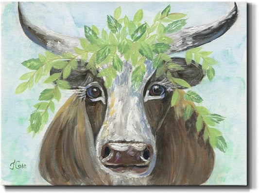Renditions Gallery Canvas Animal Wall Art Modern Decorations Paintings Olive Crown Steer Abstract Glam Wild Longhorn Canvas Artwork Prints for Bedroom Office Kitchen - 24"x36" LT33