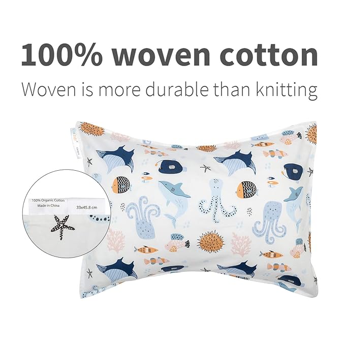 ALVABABY Toddler Pillowcases Fits 13 x 18 inch,12x 16inch Kids Sleep Pillow 2 Pack Cotton Baby Pillow Cover Envelope Children Pillowcases for Boys Girls Seaworld Dinosaur 2TPW12