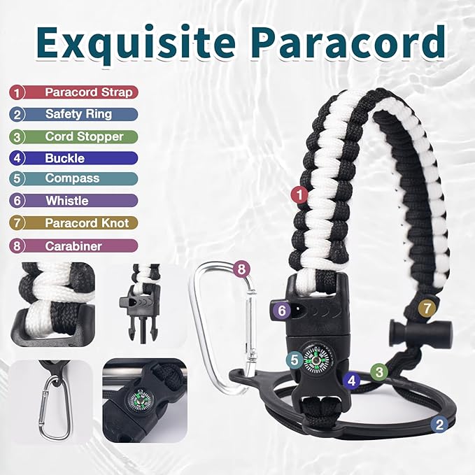 64oz Insulated Water Bottle with Paracord Handle,Half Gallon Water Bottle Jug with Straw & Spout Lids,Stainless Steel Sport Thermo Water Jug Leak-proof Keep Cold Hot for Outdoor Camping Hiking