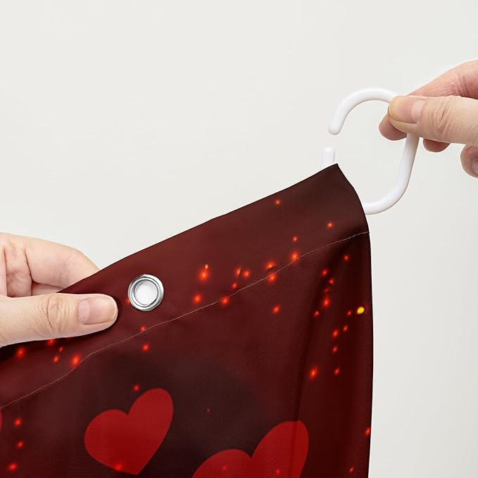 AILONEN Red Rose Shower Curtain for Bathroom, Romantic Eiffel Tower Love Hearts Printed Bathroom Curtain,36" W*72" H Polyester Waterproof Bath Curtain with 12 Hooks