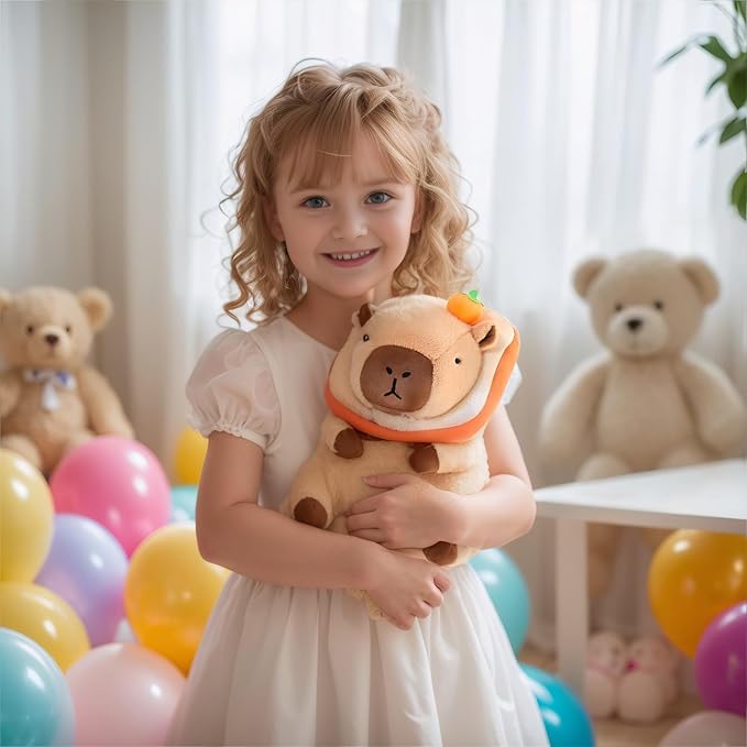 Cute Capybara Plush Pillow with Bread Kawaii Soft Orange Capybara Stuffed Aniamls Capybara Plush Toys Hugging Gifts Kids Girls Boys 12 inch