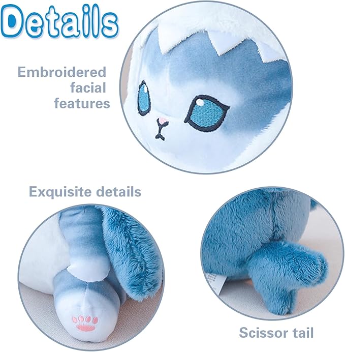 Kawaii Shark Cat Plush Toy Stuffed Animal Doll, Cute Soft Pillow Stress Release Hugs Toys Christmas Halloween Birthday Gifts for Kids Boys Girl Best Gift (Blue - Grey,19 inch)