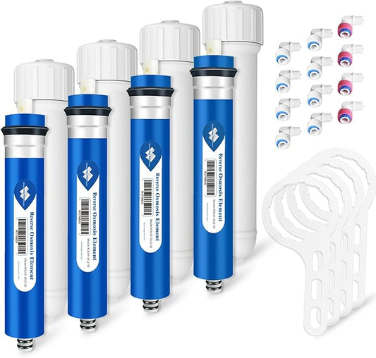 75 GPD RO Membrane with Housing Set, Reverse Osmosis Membrane and 1812/2012 Housing Replacement with Wrench Quick Fittings Check Valve (4 Pack)
