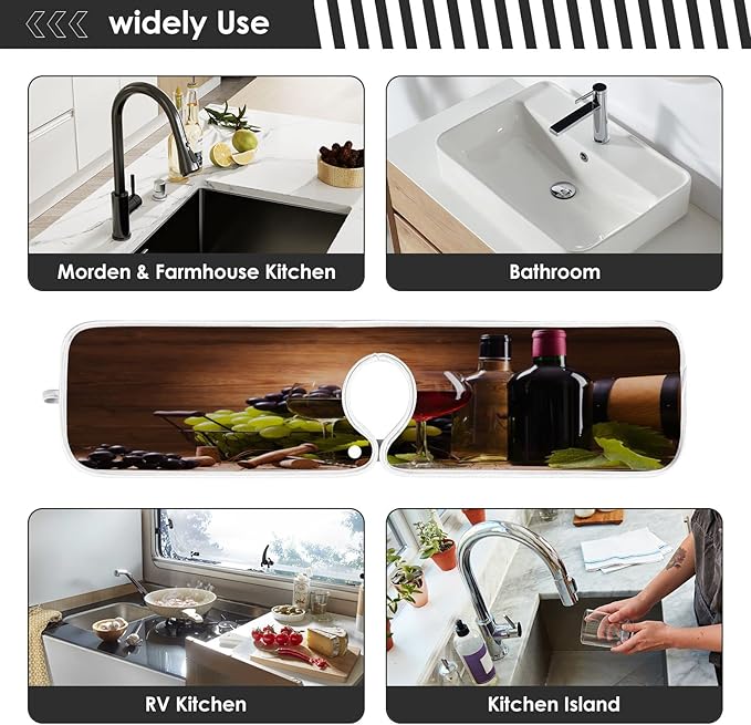 Red Wine Grapes Faucet Water Catcher Mat 2 Pack Vintage Wooden Background Drying Mat Absorbent Bathroom Faucet Handle Drip Catcher Tray Bar RV Kitchen Sink Splash Guard 14x5 Inches