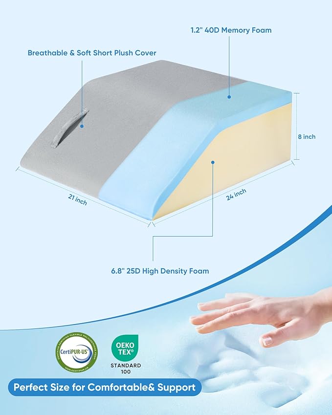 Leg Elevation Pillow - Memory Foam Wedge for Swelling, Circulation, Surgery Recovery, Sciatica, Elevated Wedge Pillow for Leg, Knee, and Hip Pain Relief with Portable Handle