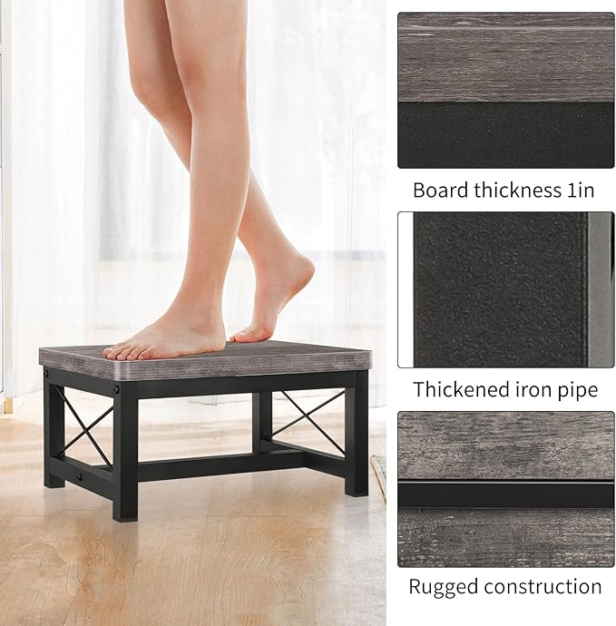 Wood Step Stool for Adults and Kids, Wooden Toddler Step Stool for High Bed, Step Stool Kids Helper with Non-Slip Feet, Using for Bedroom, Hold Up to 500 lbs (1 Tier Grey)