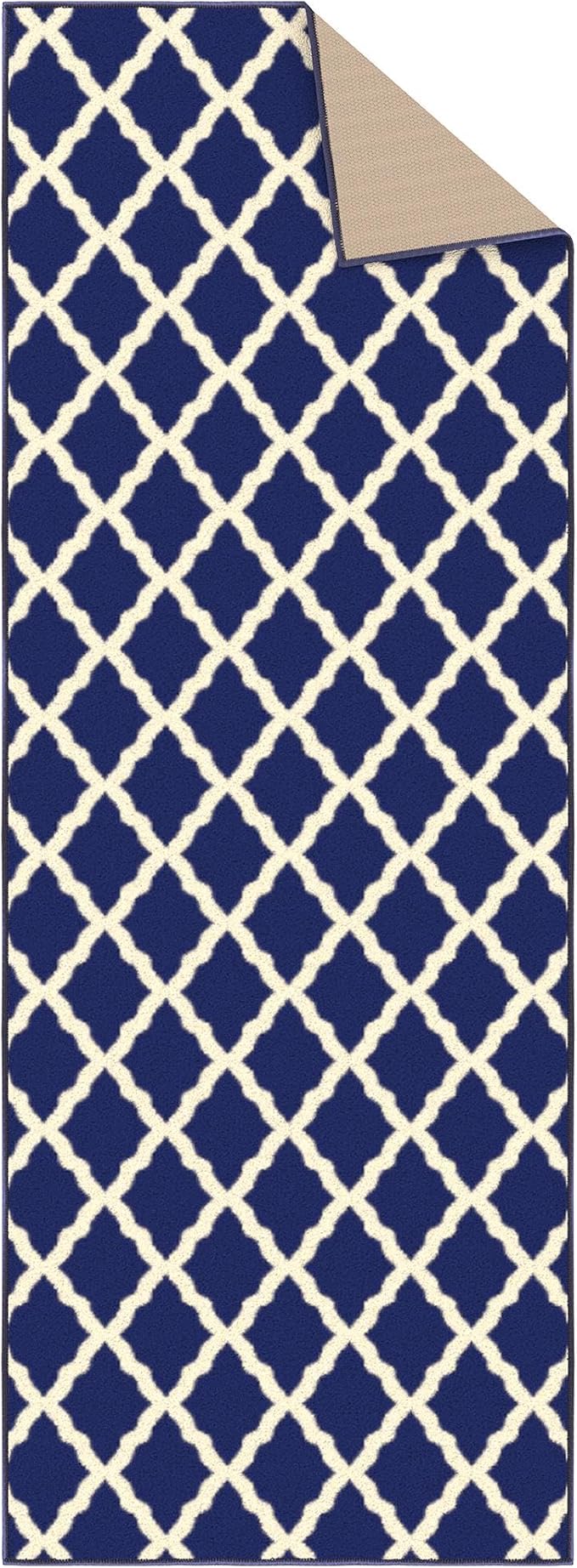Ottomanson Glamour Collection Non-Slip Rubberback Moroccan Trellis Design 2x6 Indoor Runner Rug, 2'2" x 6', Navy