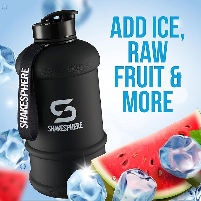 SHAKESPHERE Large Sports Water Bottle - BPA Free Hydration Jug, Black - Ideal for Sports, Camping, Outdoor, Biking & Kids… (Matte Black, 1.3L)