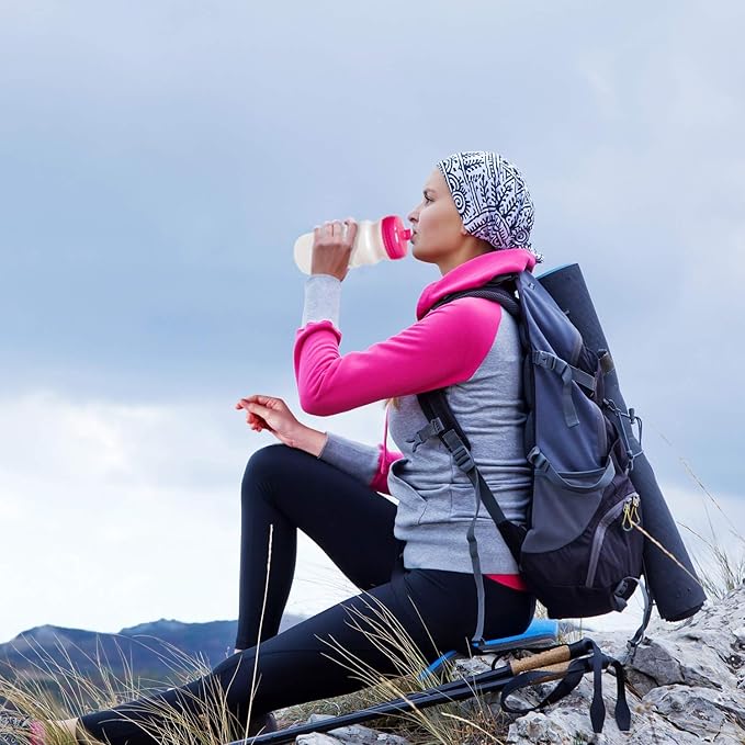 Rolling Sands 20 Ounce Sports Water Bottles 6 Pack, BPA-Free, Made In USA, Dishwasher Safe, Clear Frost Bottles/Purple Lids
