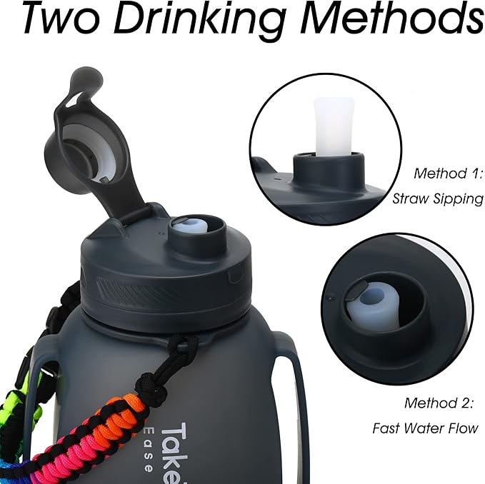 Collapsible Water Bottles 40 OZ Motivational Water Bottle with Straw and Paracord Handle Silicone Sports Water Jug with Times Leakproof Large Water Bottle for Yoga Camping Outdoors