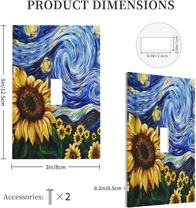 Vintage Abstract Blue Starry Sunflower 1 Gang Light Switch Covers Single Toggle Wall Plate Decorative Switchcover Electrical Switchplate for Farmhouse Country Bedroom Livingroom Decor