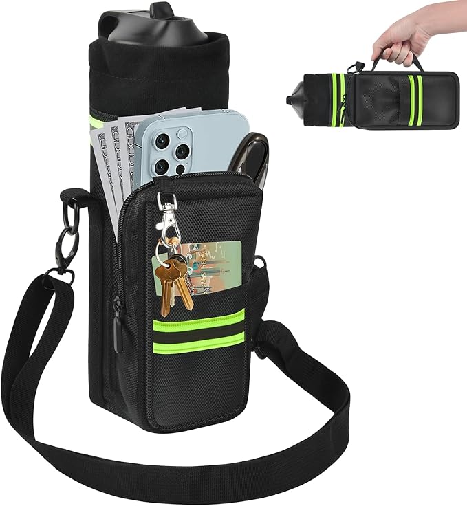 Water Bottle Carrier Sling Bag with Strap for Hydroflask25oz/32oz, Bottle Pouch Holder with Phone Pocket, Sports Water Bottle Sleeve Accessories for Hiking Travelling Camping