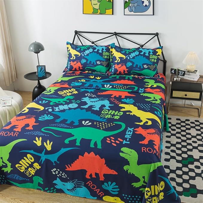 qjmiaofang Dinosaur Sheets Twin for Boys Dinosaur Bed Sheets Twin Size 3Pcs Jungle Dinosaur Bedding T-Rex Dinosaur Flat Sheet Wildlife Dinosaur Fitted Sheet 1 Fitted Sheet 1 Flat Sheet 1 Pillow Shams
