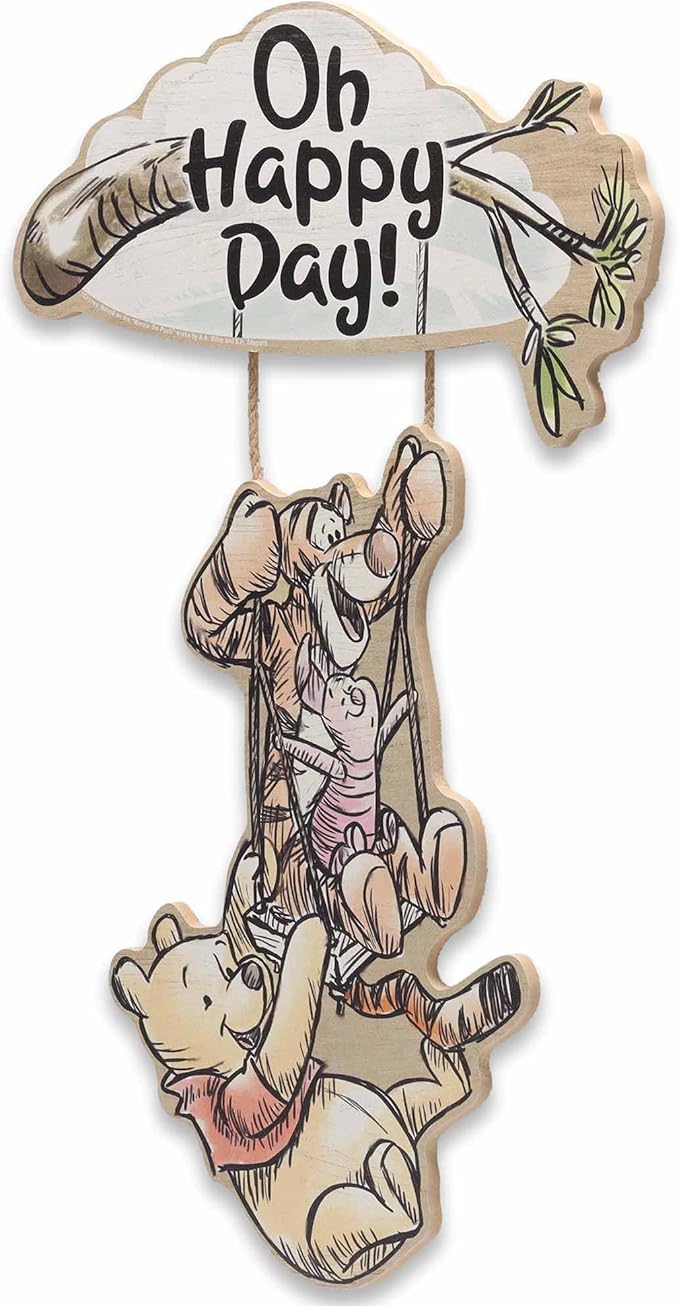 Open Road Brands Disney Winnie The Pooh Oh Happy Day Linked Hanging Wood Wall Decor - Adorable Winnie The Pooh Decoration for Kids' Bedroom or Nursery