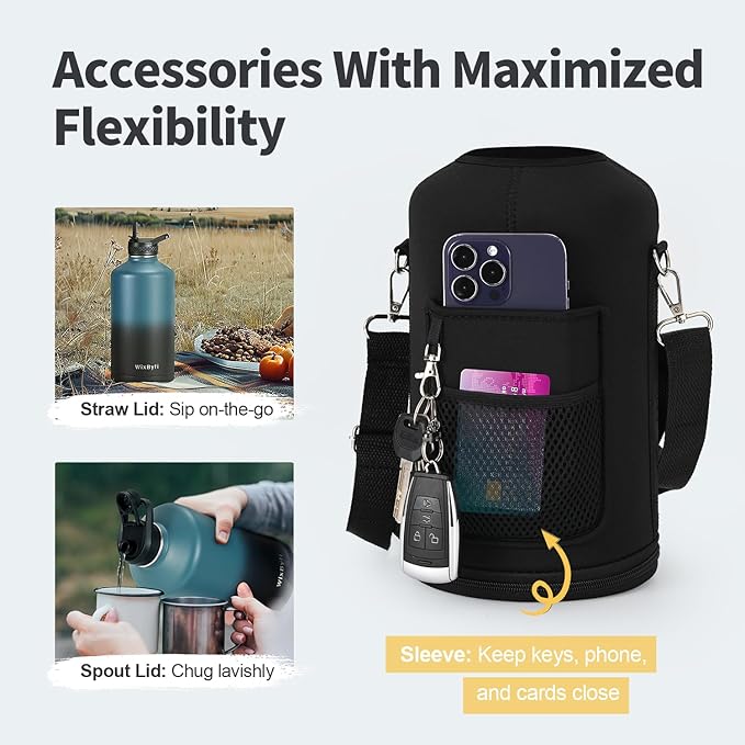 One Gallon Water Bottle Insulated with DIY Stickers, Triple Wall Vacuum Cold for 48 Hrs Leak-proof Non-BPA, 128oz Large Sports Stainless Steel Water Jug with Paracord Handle Straw Spout Lids