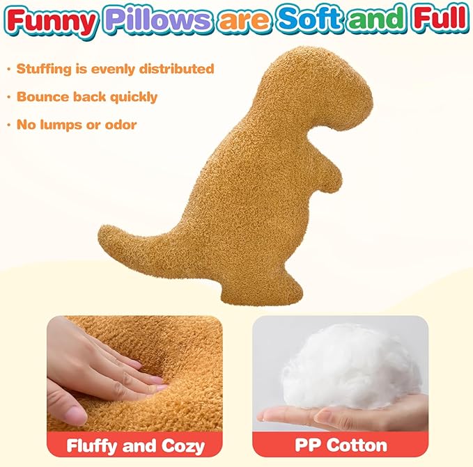 Dino Nugget Pillow for Birthday Gifts, Dinosaur Chicken Nuggets Plush Funny Gifts for Boys Girls, Plush Nuggets Dinosaur Stuffed Animal, Dino Pillow Cute Dinosaur Gifts for Kids (Small, Tyran Rex)