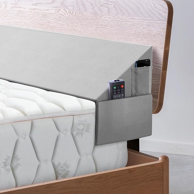 Bed Wedge Pillow for Headboard Gap, Queen Size Bed Wedge Gap Filler Mattress Wedge Filler(0-8") Triangle Bloster Pillow Wedge with 2 Side Pocket (60"x10"x6")