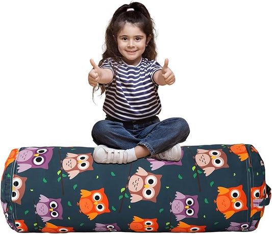 Stuffed Animal Bean Bag Storage Chair for Kids Cover Only (No Filler), Organize, Sit, Play & Boxing, 100% Cotton Canvas Washable, Ultra Soft Cylinder Long Vertical Zipper Best Gift for Child