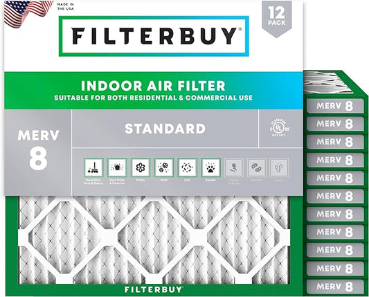 Filterbuy 17x17x1 Air Filter MERV 8 Dust Defense (12-Pack), Pleated HVAC AC Furnace Air Filters Replacement (Actual Size: 17.00 x 17.00 x 0.75 Inches)