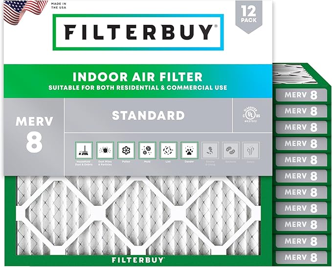 Filterbuy 11.25x11.25x1 Air Filter MERV 8 Dust Defense (12-Pack), Pleated HVAC AC Furnace Air Filters Replacement (Actual Size: 11.25 x 11.25 x 0.75 Inches)