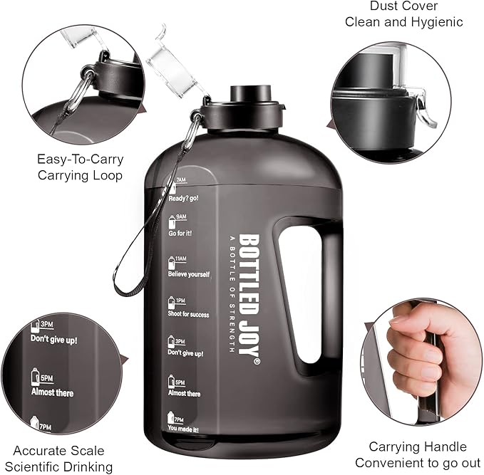 Water Bottle with Time Markings, 2.5 Litre Sports Water Bottle with Handle Leakproof Reusable & BPA Free, Flip Cap with Cleaning Brush Daily Water Intake Bottle Ideal for Gym Office