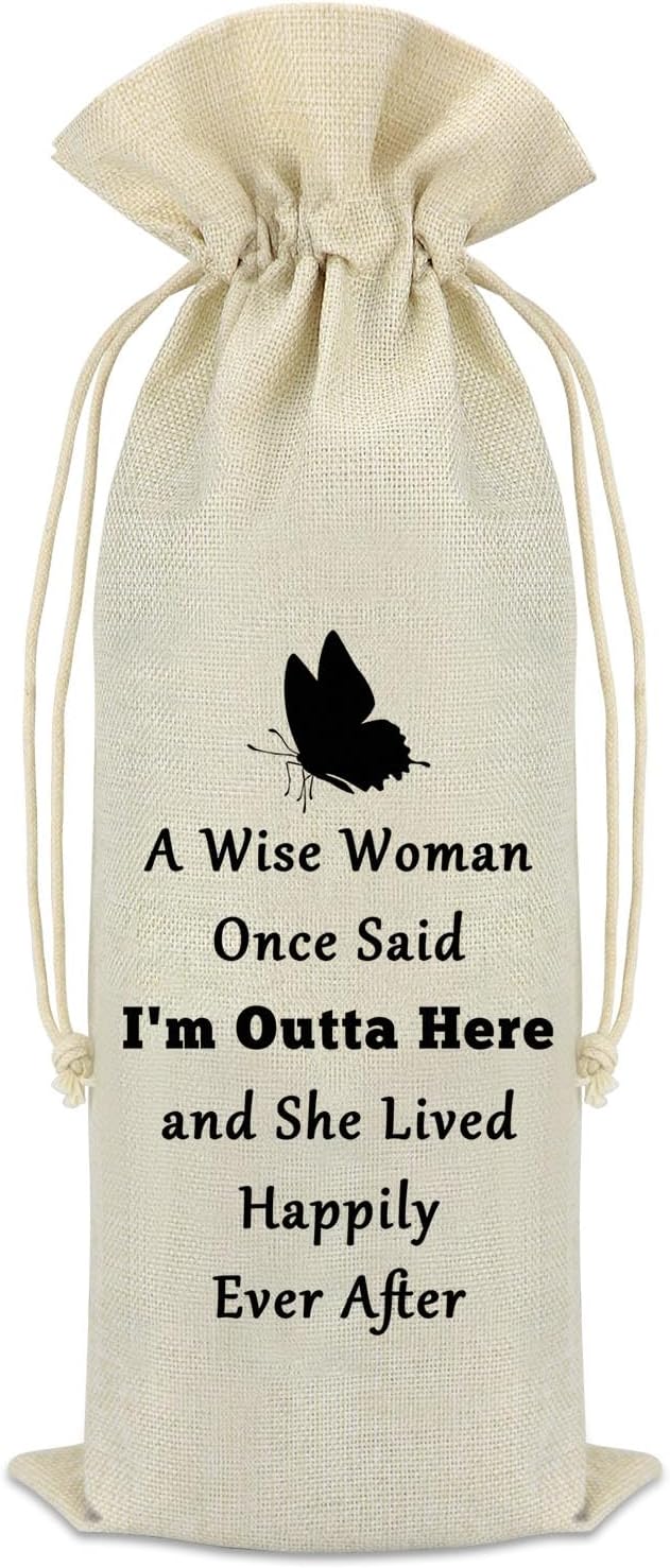 Retirement Gifts for Women Wine Bag Coworker Leaving Gifts Burlap Reusable Wine Gift Bags with Drawstrings Wine Bottle Bag Retirement Goodbye Farewell Retired Gift for Best Friend Employees Colleagues