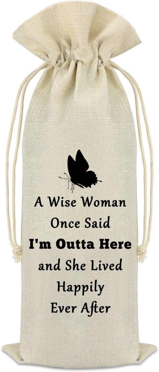 Retirement Gifts for Women Wine Bag Coworker Leaving Gifts Burlap Reusable Wine Gift Bags with Drawstrings Wine Bottle Bag Retirement Goodbye Farewell Retired Gift for Best Friend Employees Colleagues