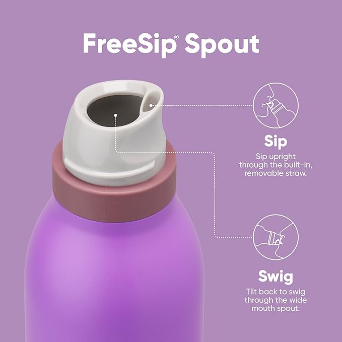 Owala FreeSip Twist Insulated Stainless Steel Water Bottle with Straw for Sports and Travel, BPA-Free, 24-oz, Purple/Purple (California Grapevine)